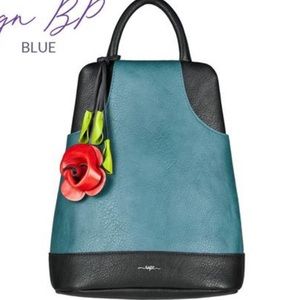 Espe Blue Bag/Backpack with Red Rose Flower Charm